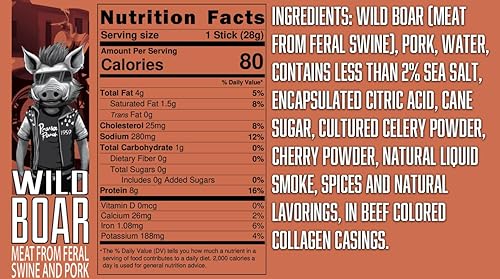 Miniatura 2 de Pearson Ranch - Palitos de carne de jabalí salvaje, 1 onza de palitos de cecina de cerdo feral, paquete de 12 unidades, bajos en carbohidratos, sin