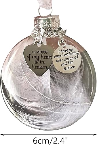 Miniatura 2 de Adorno conmemorativo de Navidad transparente, bola de plumas, A Piece of My Heart is in Heaven, colgante colgante de recuerdo de árbol de Navidad,