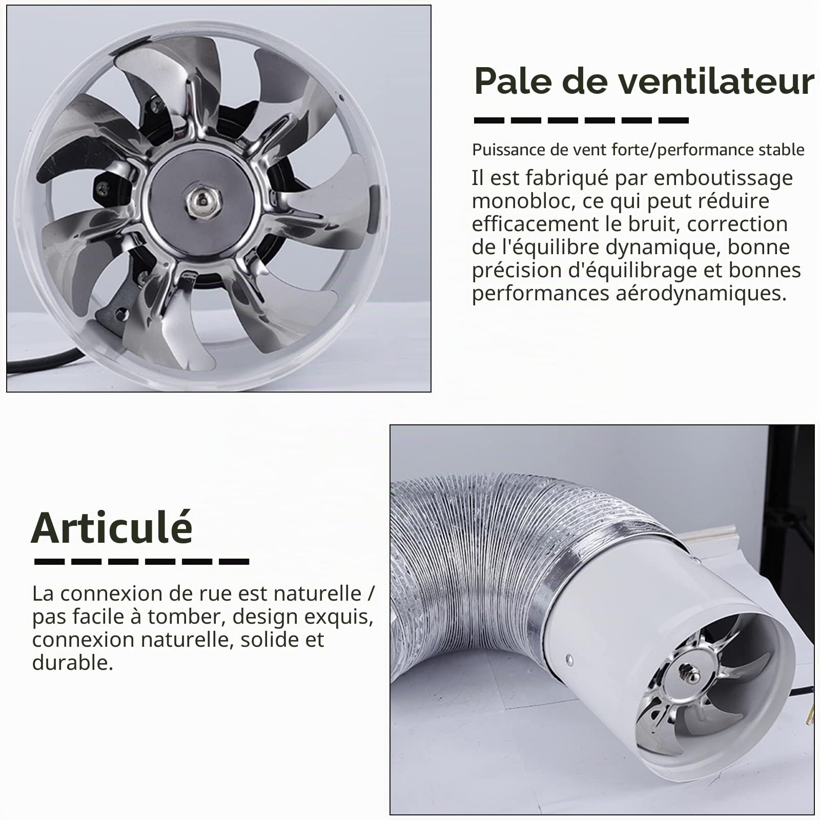 Ventilateur Tubulaire Axial Ø 100 mm pour Salle de Bain, Toilettes, Cuisine, Serre, Tente, Garage (Blanc)