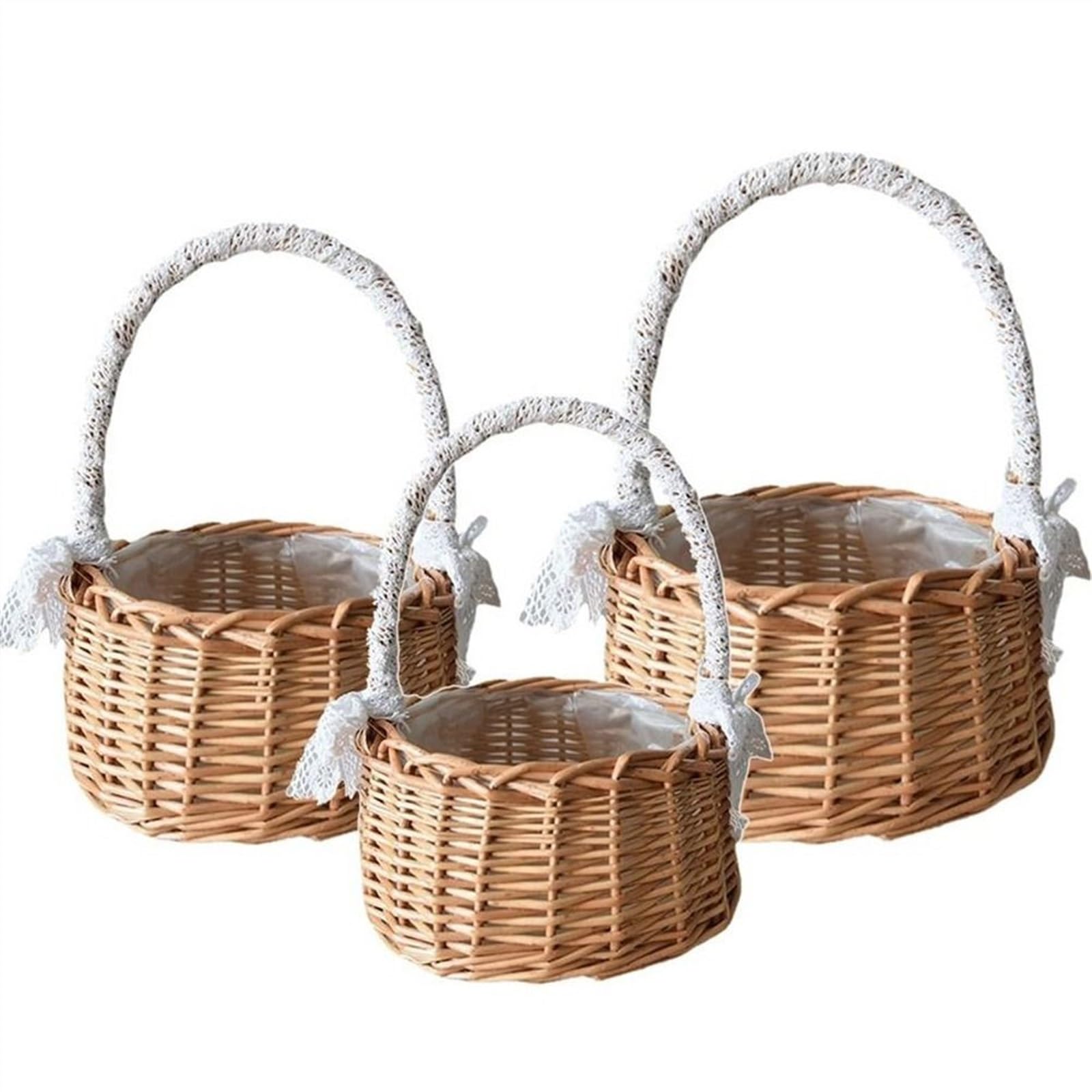 Fruit Basket Fruit Basket Exquisite Rattan Storage Flower Pot Hand-woven Lace Bow Decoration Picnic Baskets Wicker for Dinning Room Fruit Basket Bowl