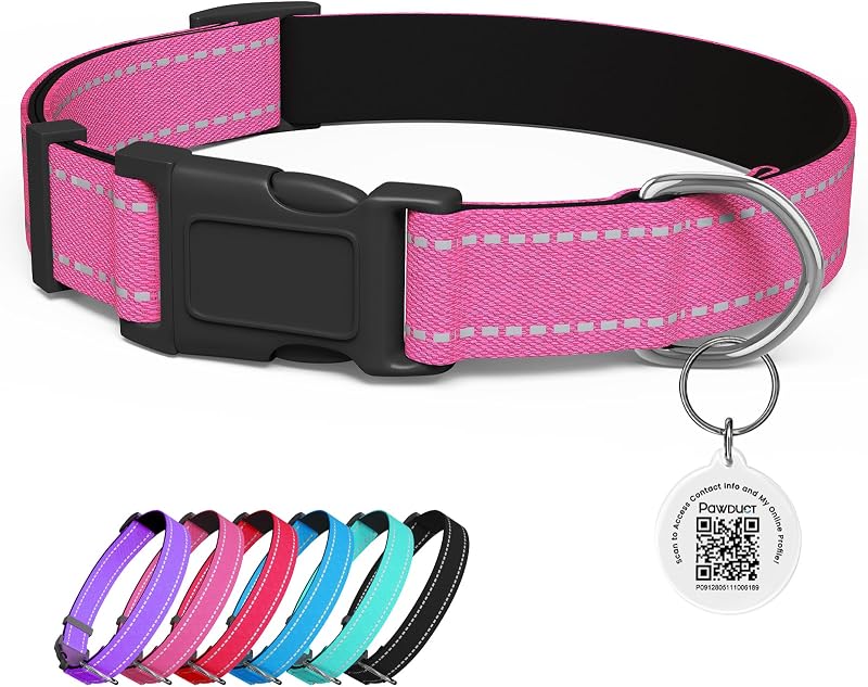Coleira para Cães com Plaquinha de Identificação QR Code, Refletiva, Hot Pink, Extra Pequena