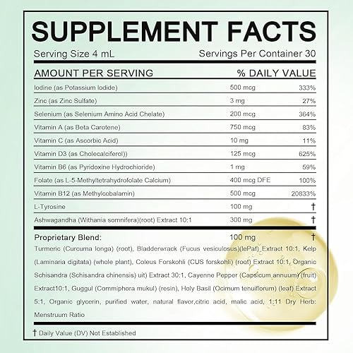 Miniatura 2 de Kindled Gotas de apoyo para la tiroides - Actora Liquid Drops Formula con selenio, yodo, ashwagandha y zinc para apoyo energético y metabolismo,