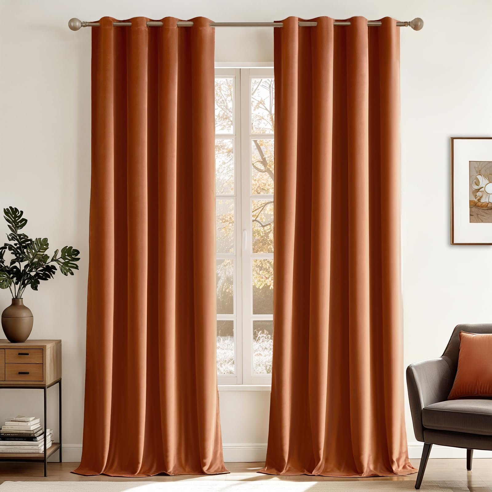 MIULEE Burnt Orange Velvet Curtains for Autumn Bedroom Decor 2 Panel Set 90 Inch Drop