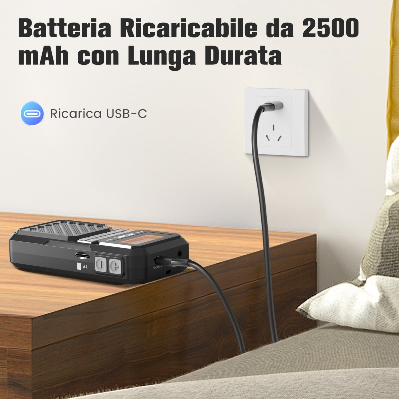 PRUNUS J-525 Radio Portatile AM/FM con Connessione per Auricolari Bluetooth, Mini Radiolina Ricaricabile da 2500 mAh, Radio Digitale con Jack per Cuffie, Slot per Scheda TF, Timer di Sonno.
