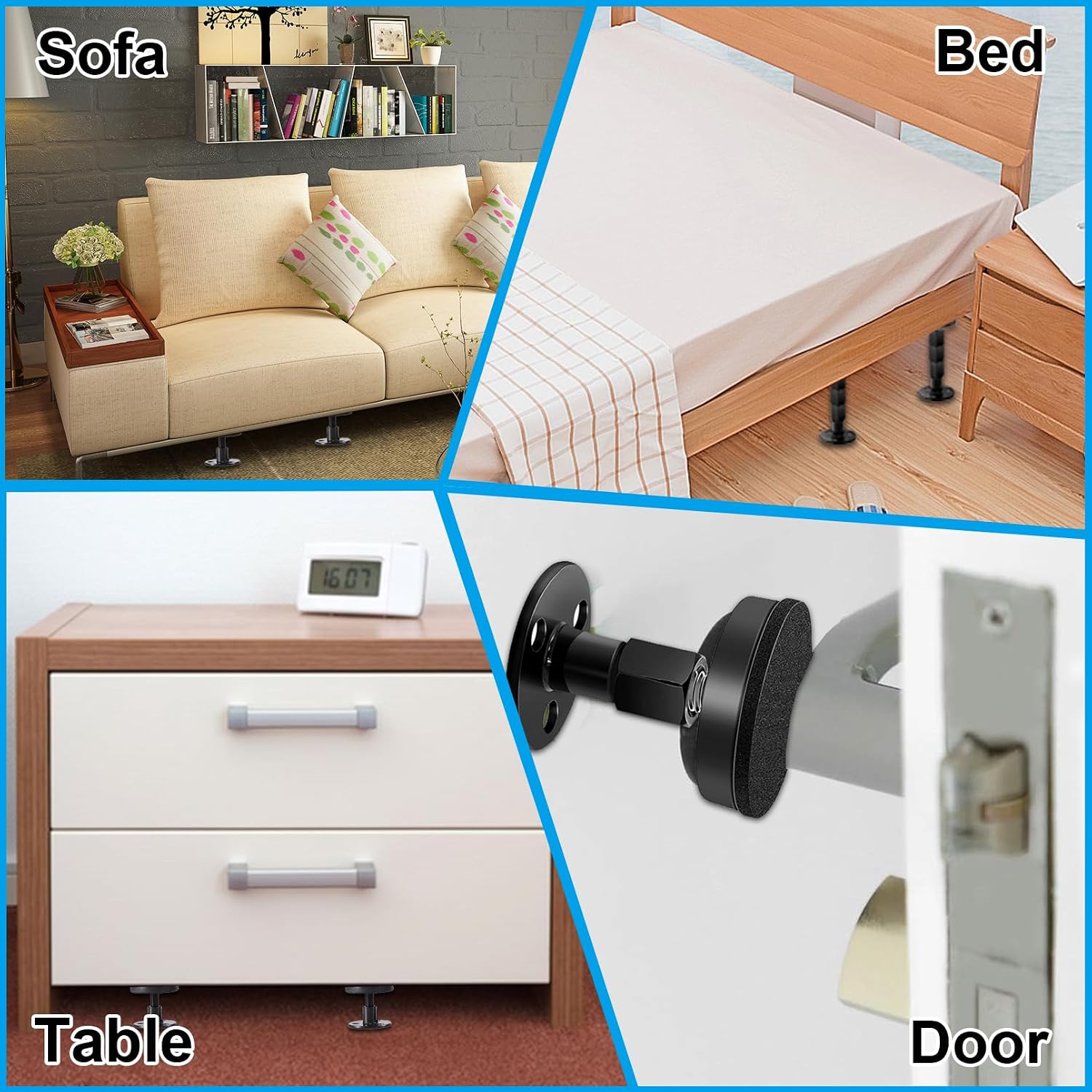 4PCS Bed Frame Anti-Shake Tool,Black Adjustable Threaded,33-110mm