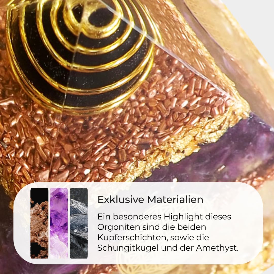 XXL Orgonit Pyramide Groß nach Wilhelm Reich mit Bergkristall, Schungit & Amethyst - Orgonit Orgon Edelstein Pyramide Handgefertigt in Nürnberg