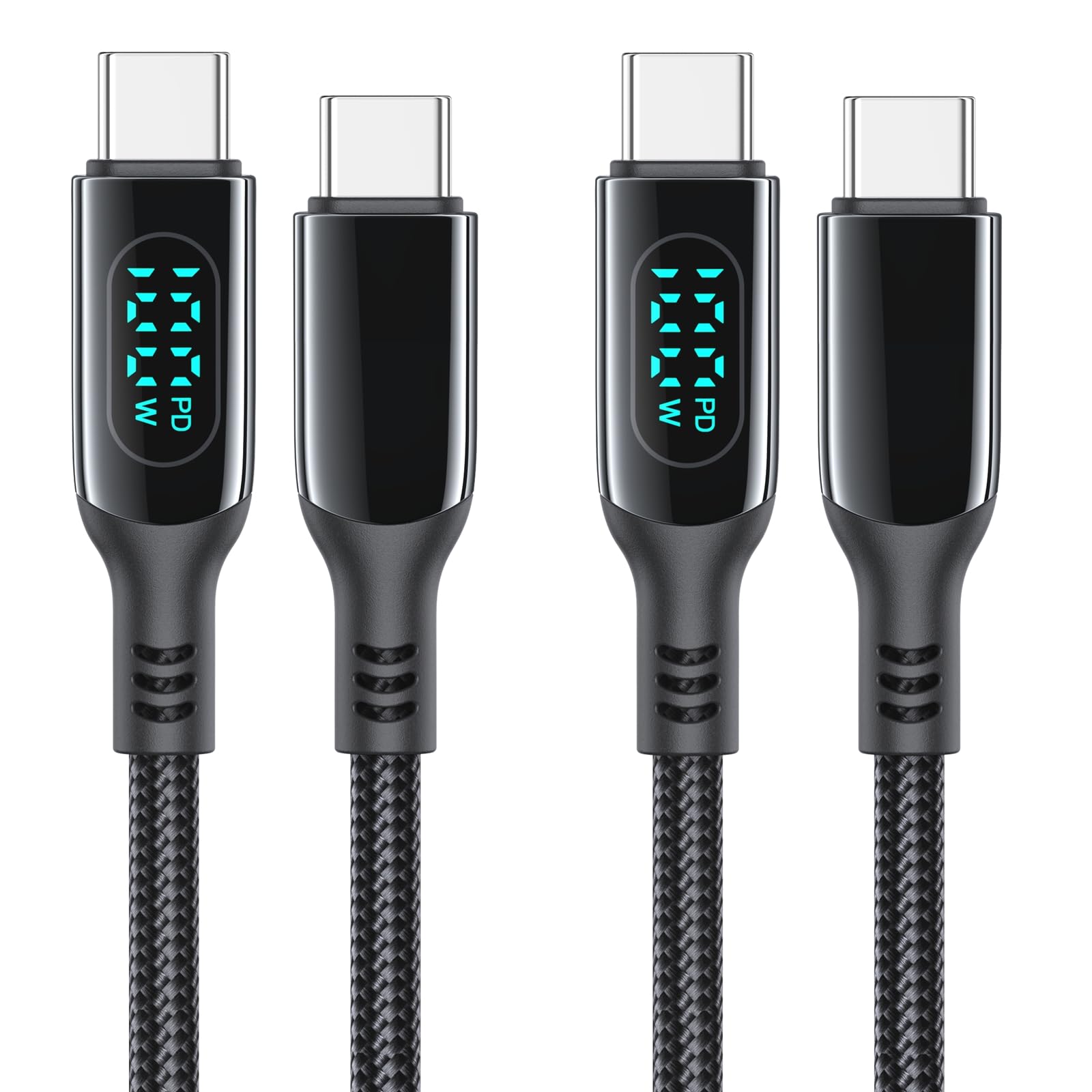 MINSLIS USB C to USB C Cable (1M, 2-Pack) DC01 LED Display 100W/5A Power Delivery PD Fast Charging Cable, Nylon-Braided Type-C Charger Cord for iPhone 16 Pro Max, MacBook Pro/Air, iPad, Pixel, Switch