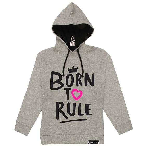 Goodtry G Boys Printed Hoodies-Born to Rule-Greymelange