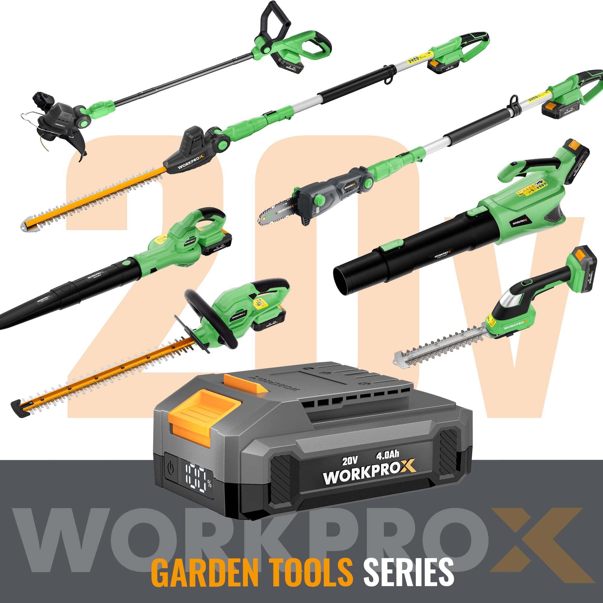 WORKPRO X akumulatorowa dmuchawa do liści 20 V 4,0 Ah, akumulatorowa dmuchawa z silnym strumieniem powietrza 144 km/h, pojemność 850 m³/h, sterowanie 5-biegowe, idealna do ogrodów, wjazdów, tarasów