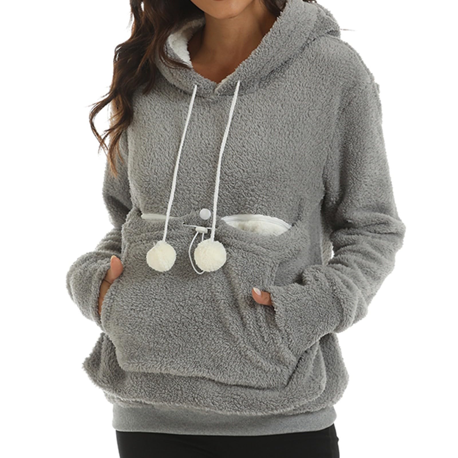 Pull femme avec poche pour chien chat chien poche femme sweat à capuche kangaroo grande poche sweat à capuche chats chiens animaux de compagnie transporteur sweat-shirt sac à manches longues