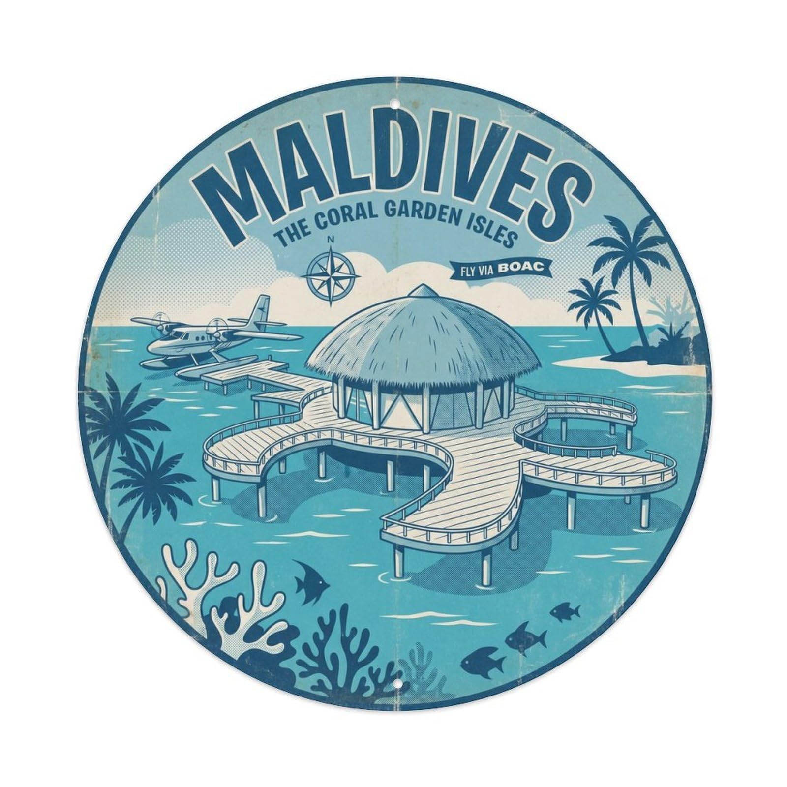 Atoll Travel Maldives Coastal Island Paradise Metal Tin Sign