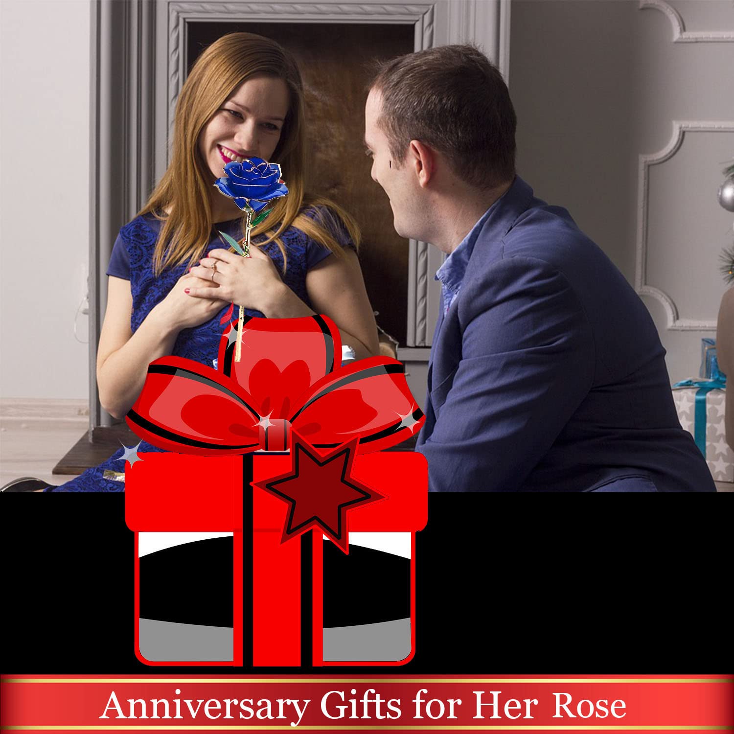 Rose trempée en or 24 carats avec support - Cadeau romantique pour la Saint-Valentin et la fête des mères, anniversaire, cadeau pour elle, épouse, petite amie