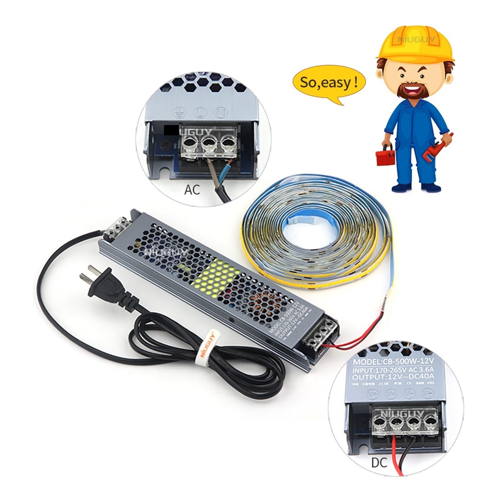 Sterownik LED, Ultracienki transformator oświetleniowy LED DC 12V 24V Zasilacz 60W 100W 150W 200W 300W 400W 500W Konwerter sterownika LED(500Watts,12V)