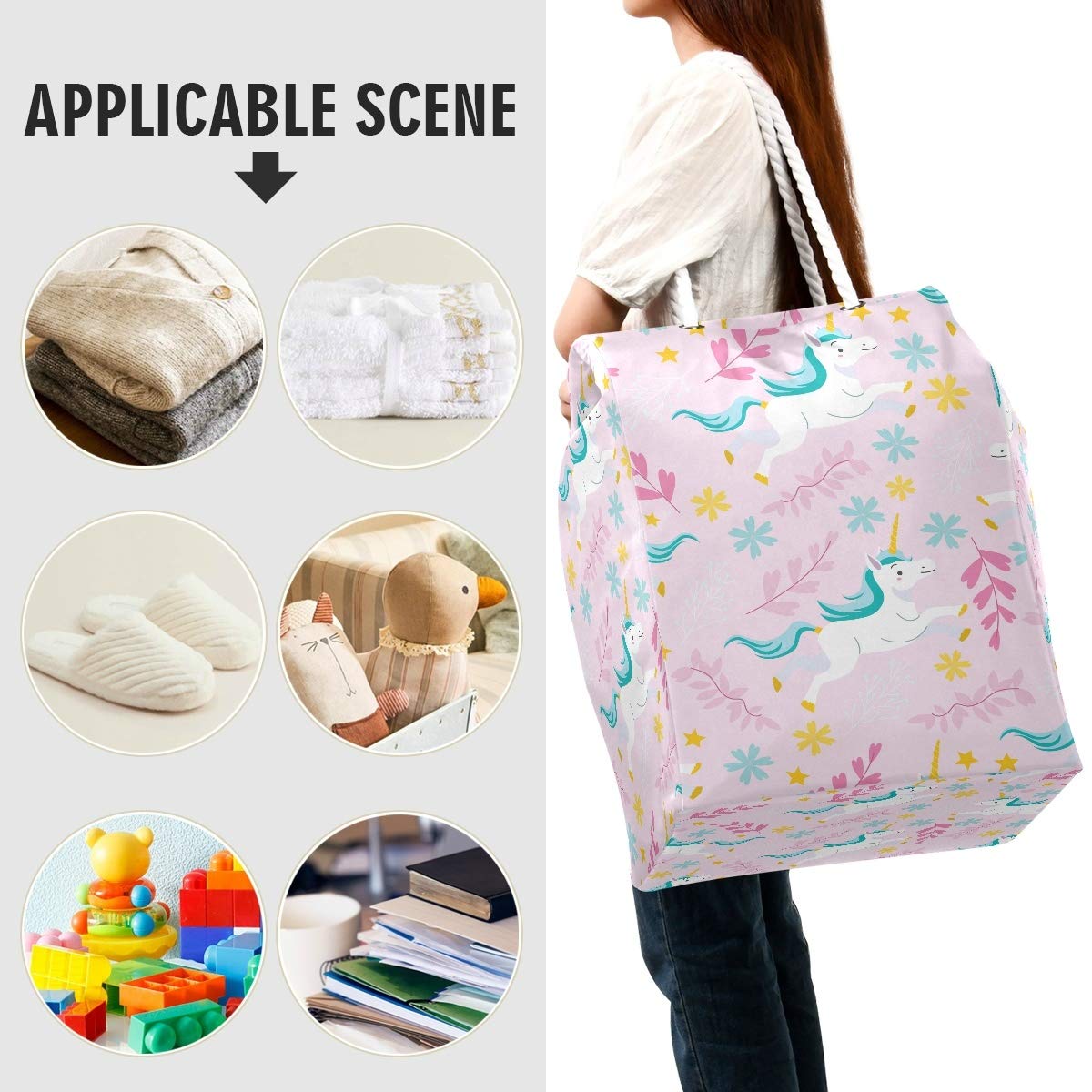 Bolsa de lavandería grande con diseño de unicornio, color rosa