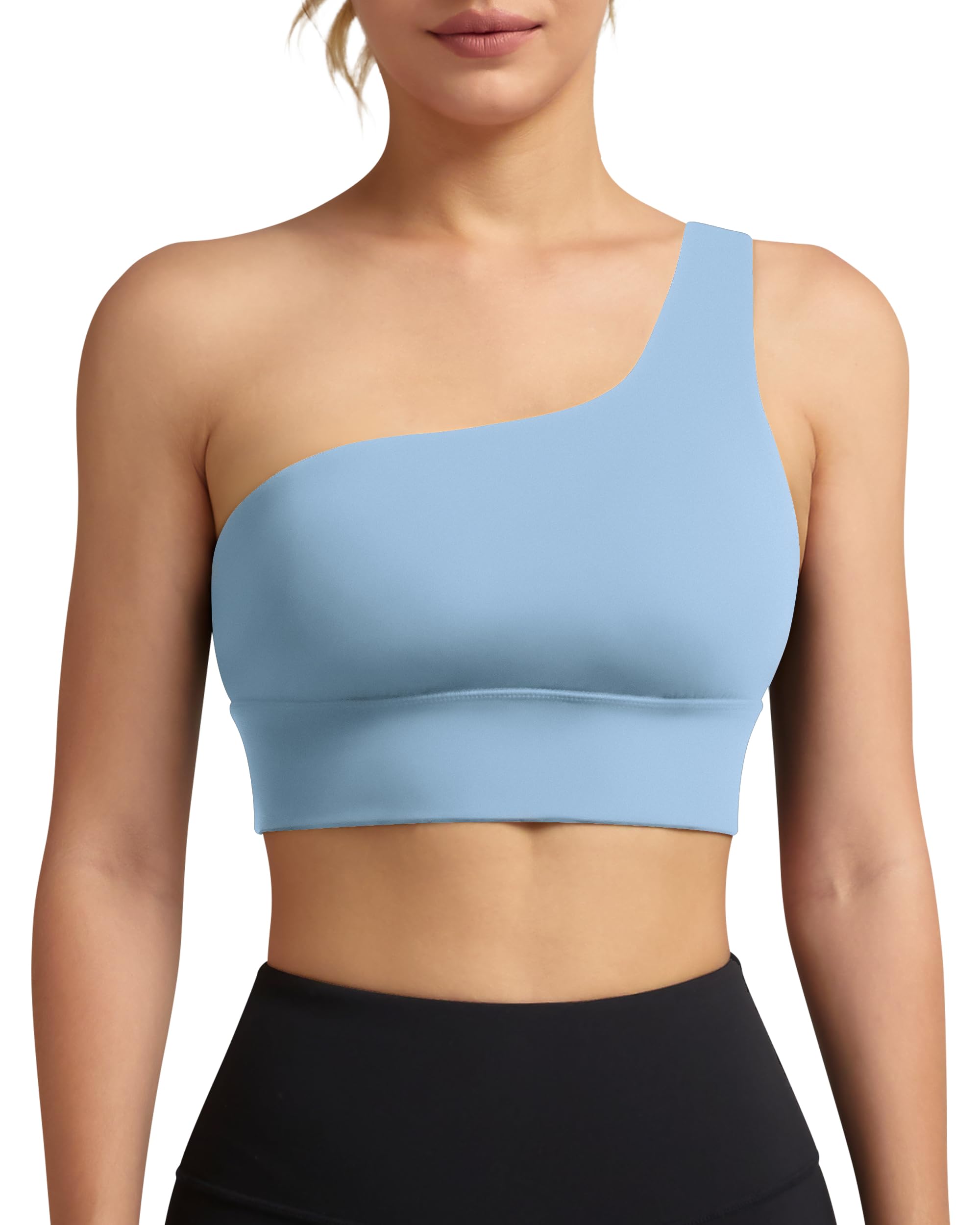 QUEENIEKE One Shoulder Sports Bras for Women One Strap Padded Asymmetrical Bra Light Support Workout Yoga Bra