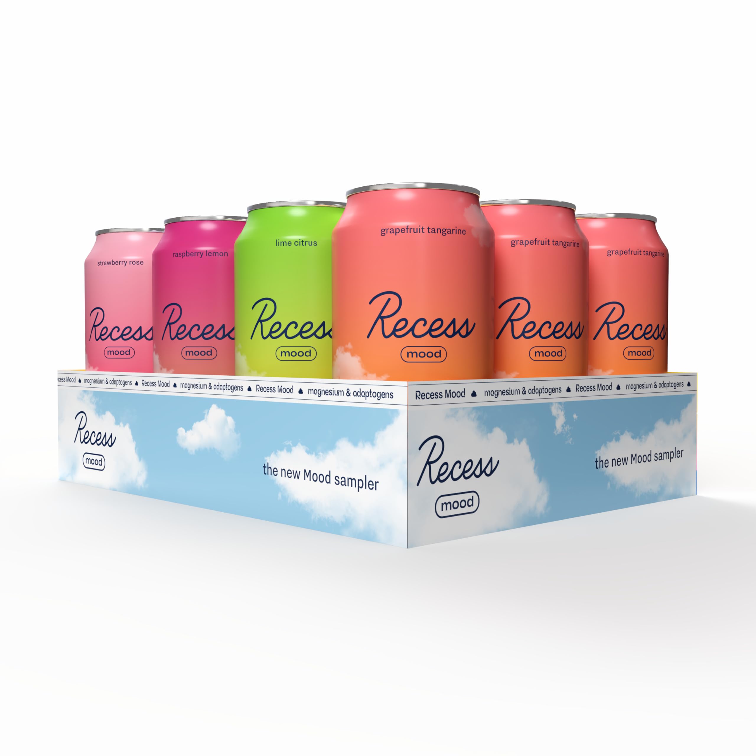 Recess Mood Magnesium & Adaptogen Drink, Relaxation Beverage, 12 ounce (Variety Pack, 12 pack)