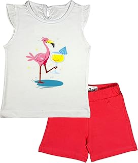 Flamingo White T-shirt Short Set (White T-shirt + Pink Shorts)