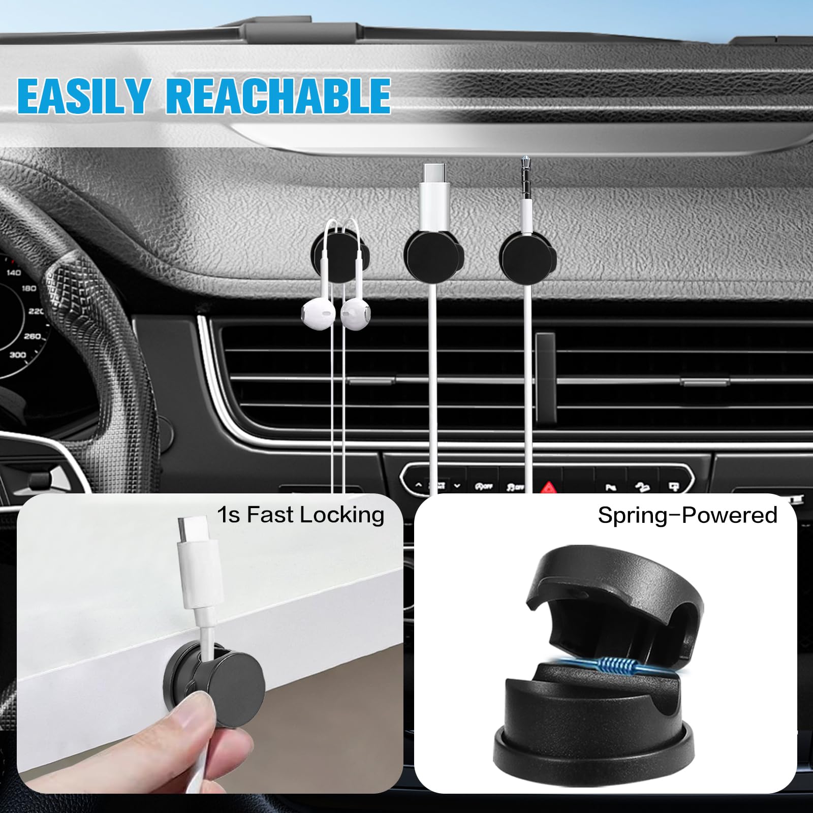 6PC Cord Organizer Holder 360 Rotatable Spring Cable Clips Strong Adhesive Cable Management Desk Accessories Adjustable Wire Organizer — view 5