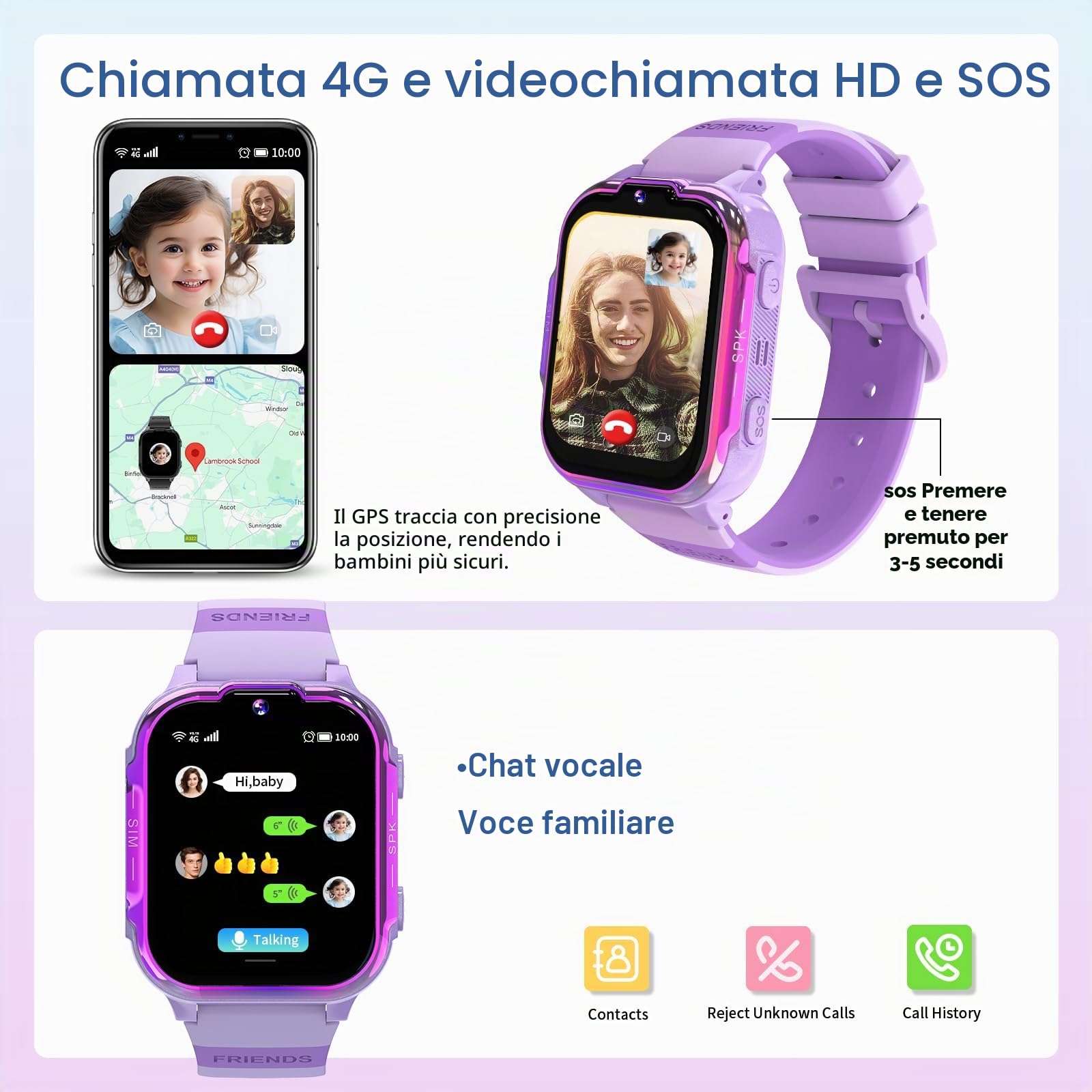 4G Orologio Smartwatch Bambini con Localizzatore GPS Videochiamata SOS Giochi Sveglia Contapassi Calcolatrice Impermeabile Smartwatch Bambina Bambino Digitale Regalo-
