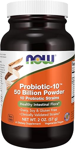 NOW Suplementos Probiótic-10 en polvo 50 mil millones con 10 cepas probióticas cepa verificada 2 onzas