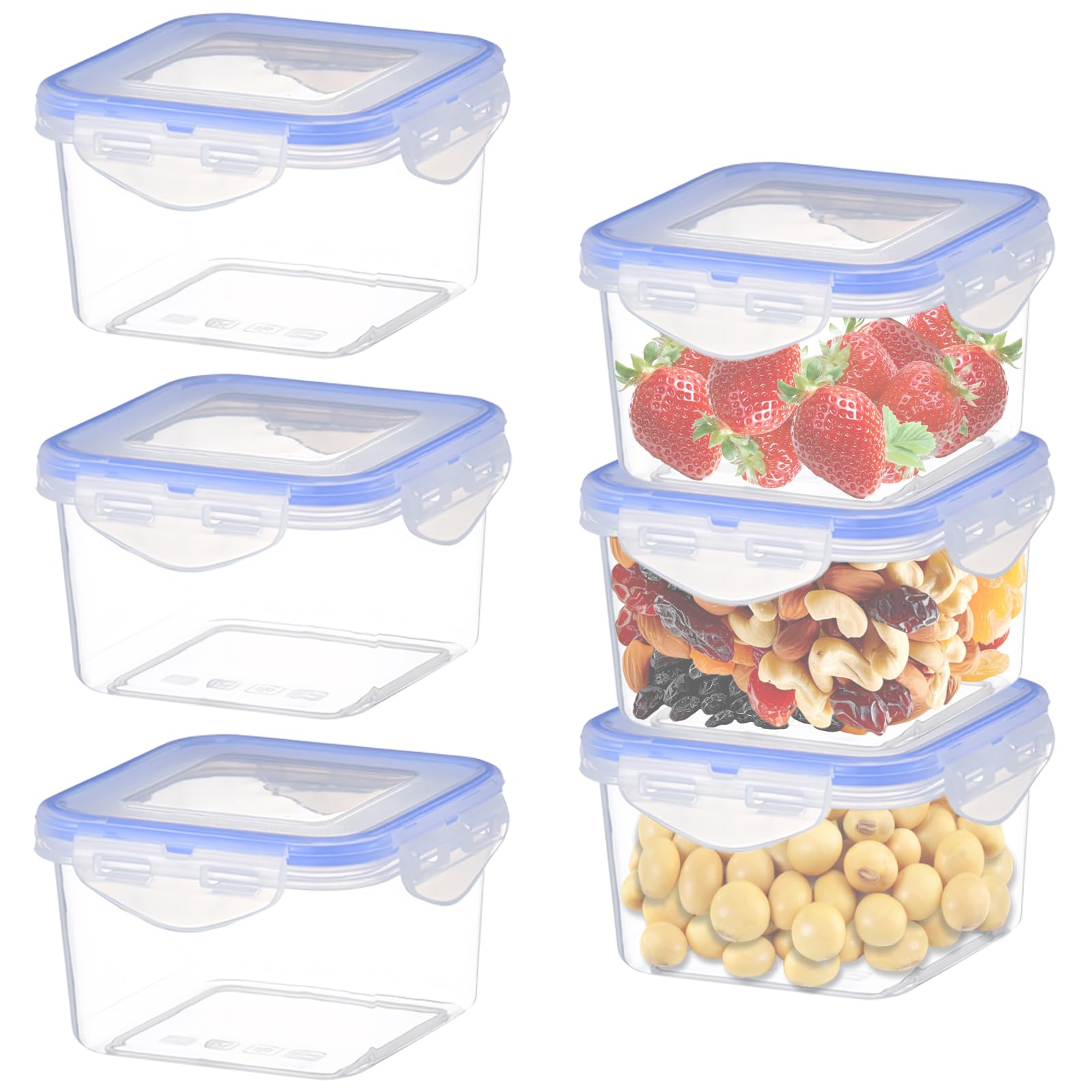 Contenitori Ermetici per Alimenti, 6 Pezzi 800ML Plastica Contenitori Cucina Organizer per Dispensa, Credenza, Senza BPA, a Prova di Perdite (800ml-Quadrato)