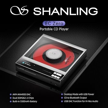 SHANLING EC Zero Portable CD Player,AK4493S DAC,Support 768kHz/32bit,DSD512,3.5/4.4mm/Coaxial/LINE Output,Support CD/USB DAC Input,Supports CD Ripping,5500mAh Battery,Up to 836mW@32 Output