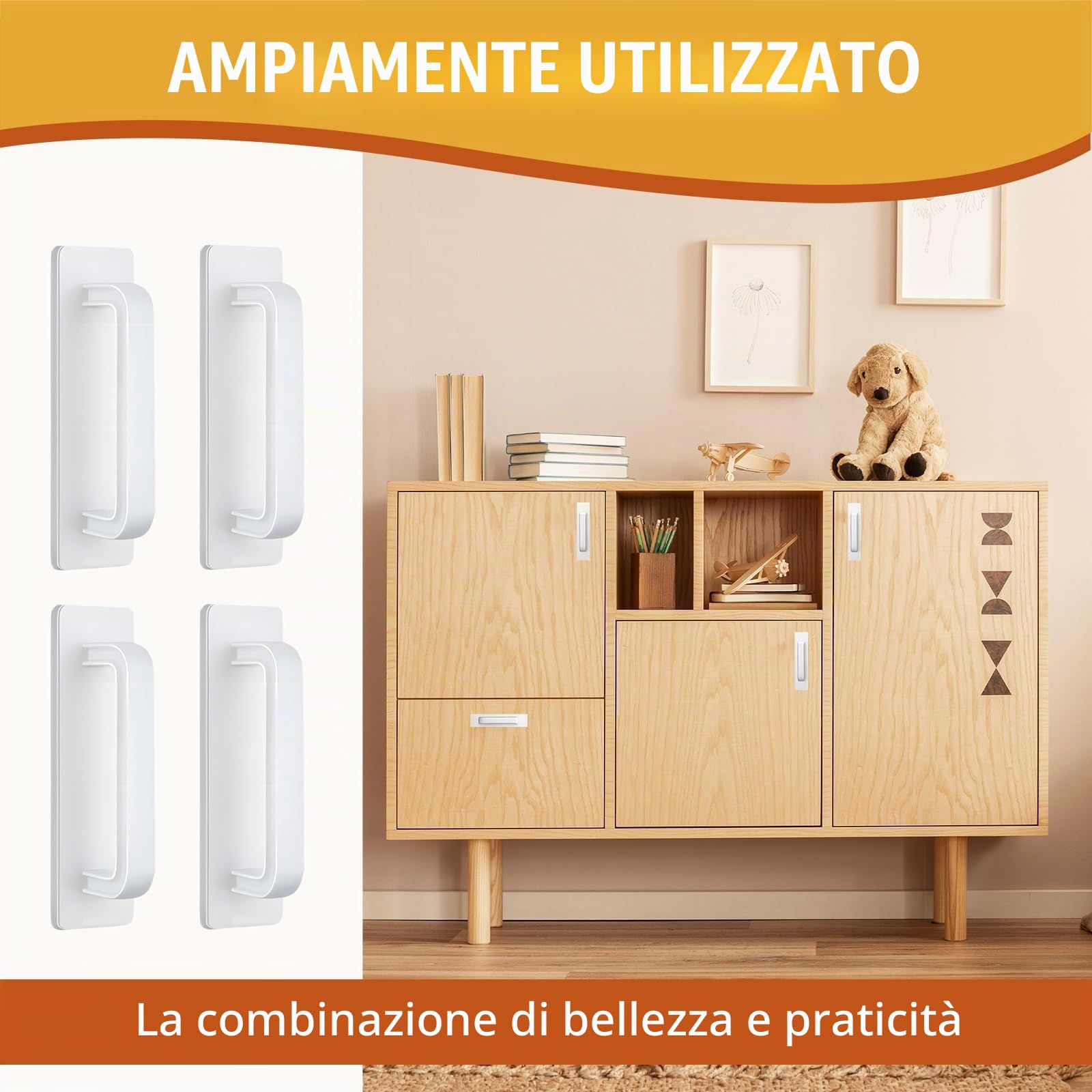 4 pezzi autoadesivi maniglie bianche, maniglia porta scorrevole, armadio da 10 x 2,5 cm, senza foratura, esterni, maniglie per mobili per armadi da cucina, armadi, finestre