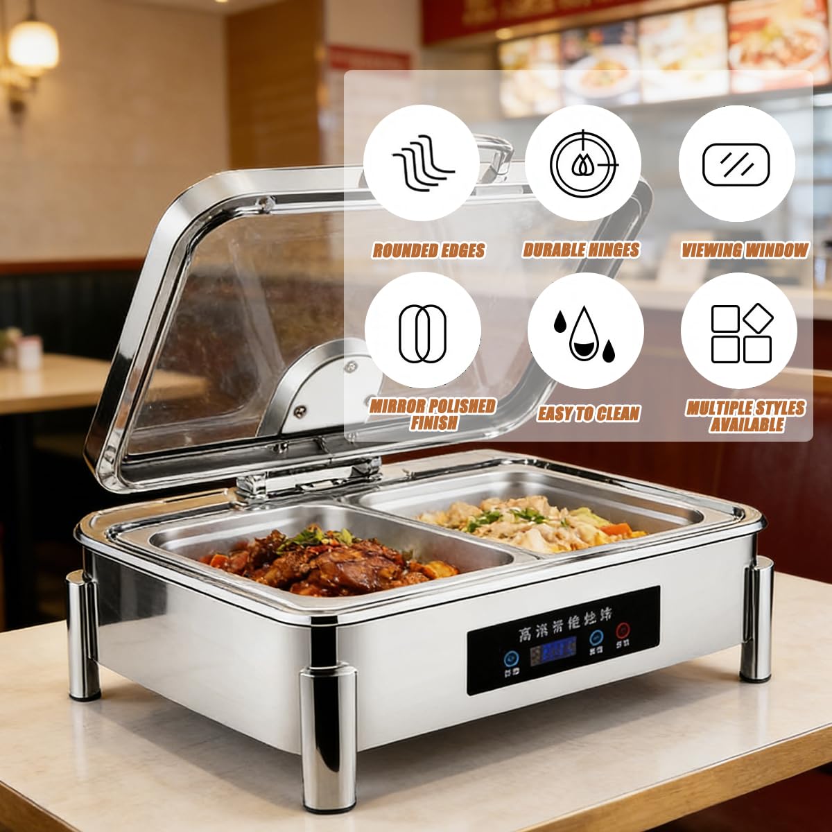 Calentador eléctrico de alimentos con pantalla táctil, acero inoxidable, temperatura ajustable, fácil de limpiar, calentamiento rápido, aislante, ideal para cenas, fiestas, camping