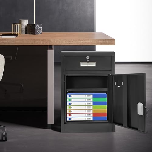 Miniatura 2 de Goudergo Archivador independiente de 2 niveles con cerradura, gabinete de metal con bloqueo debajo del escritorio, archivador para el hogar y la