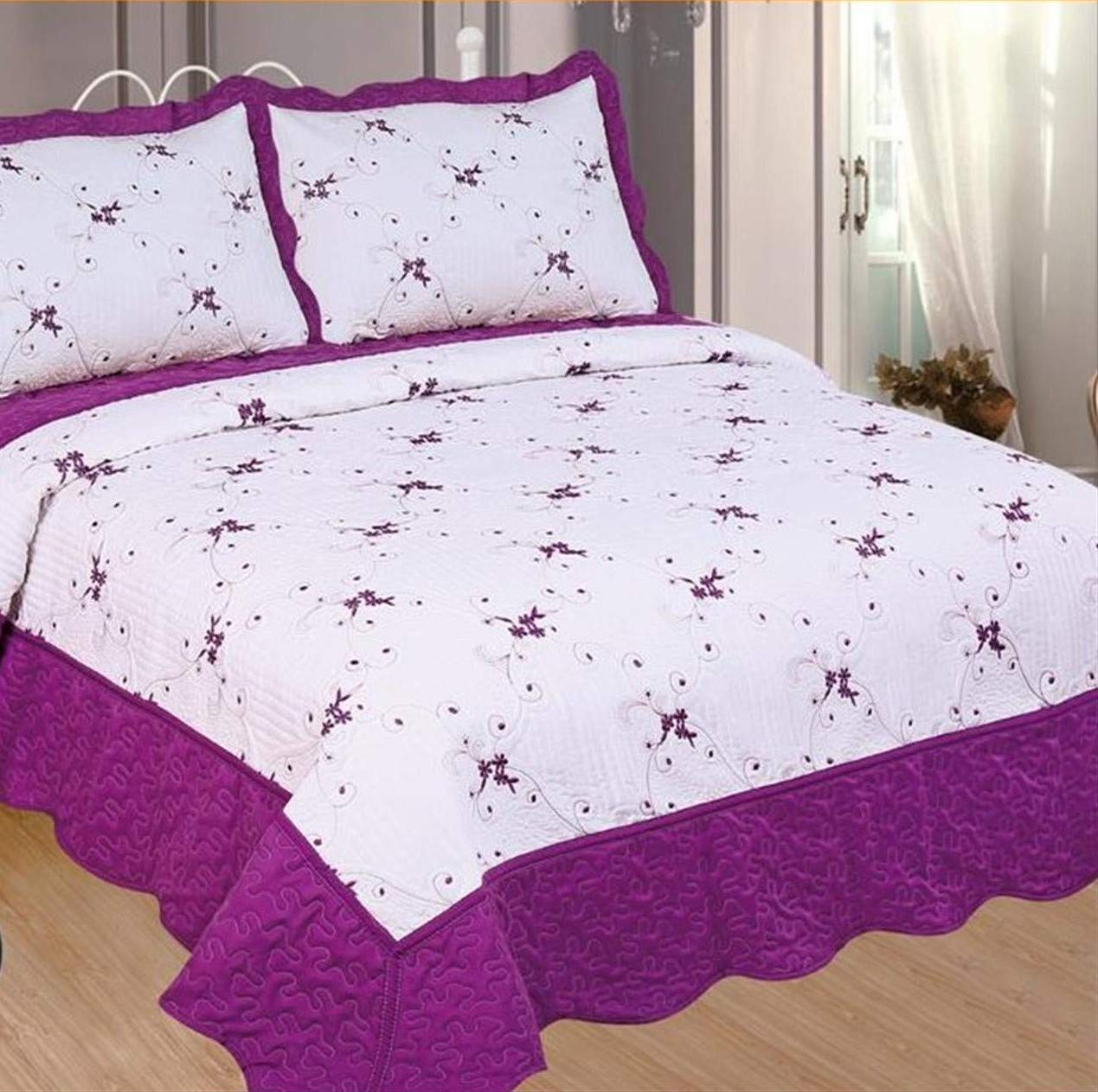 Colcha Boutí Cosida y Bordada, (M-2611), Morado Cama 135 cm (235 x 260 cm)