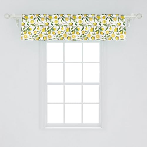 Ambesonne Paquete de 2 cenefas de ventana Nature con ramas exóticas de árbol de limón, delicioso diseño de jardinería de cocina, cenefas de cortina