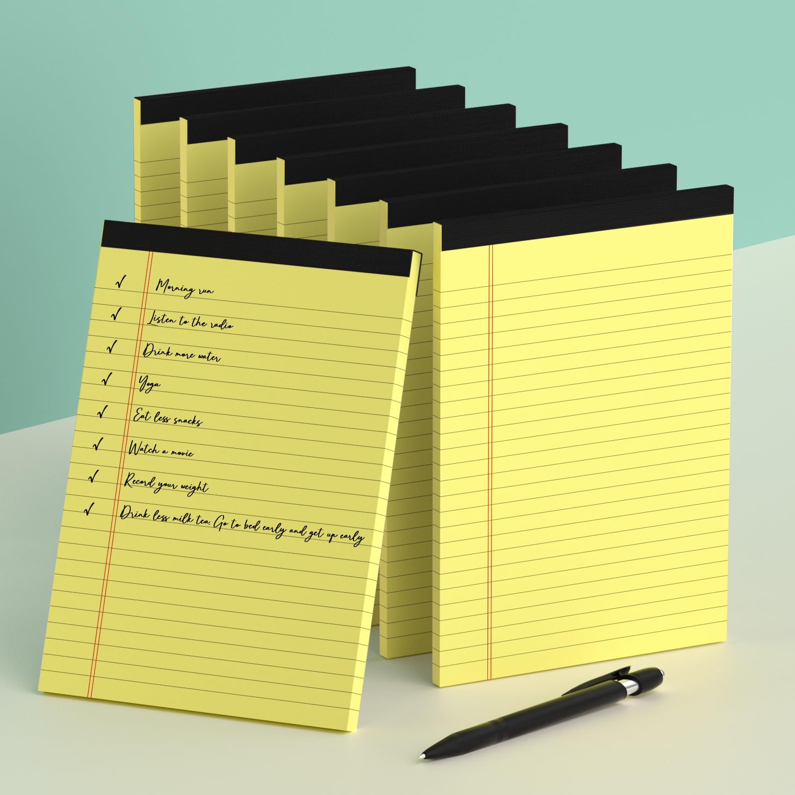 Gelbe Notizblöcke, 12,7 x 20,3 cm, 240 Blatt, perforierte gelbe Blöcke, Papier, schmal, liniert, Schreibblock, 80 g/m², hochwertiges dickes Papier, College-Notizblöcke für Studenten, Büro, Geschäft, 8