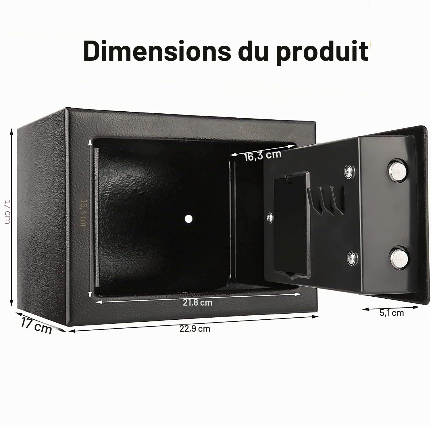 CDC® 6.6L Petit Coffre Fort à Combinaison, Coffre-Fort en Acier avec Serrure à Combinaison Numérique, Livré avec 2 Clés de Rechange, pour Ranger l'Argent, Bijoux & Objets de Valeur, Noir