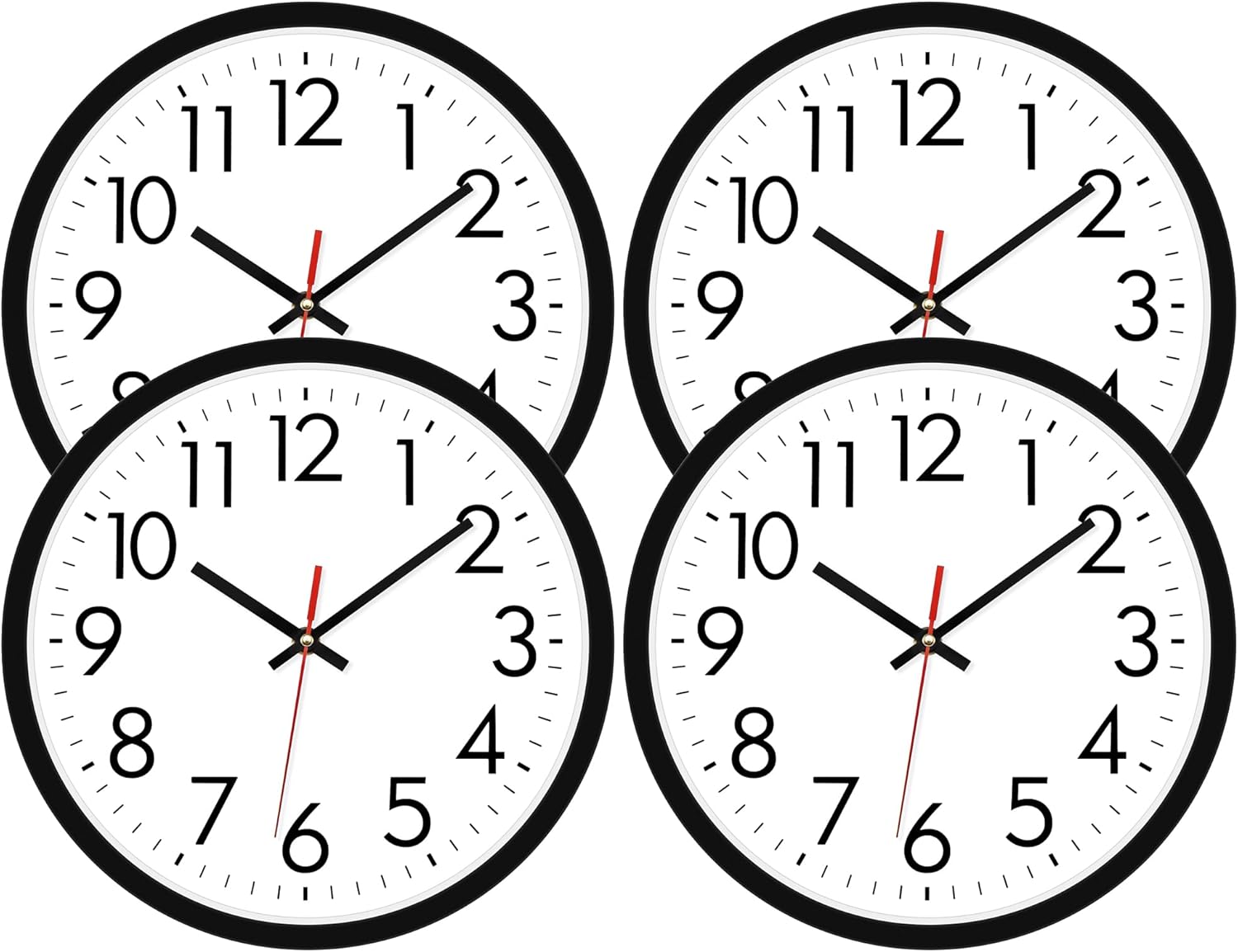 Lumuasky 4 Pack Black Wall Clock,12 Inch Silent Battery Operated Non Ticking Quartz Round Analog Classic Clock Modern Design for Home Office Classroom School Living Room Bedroom