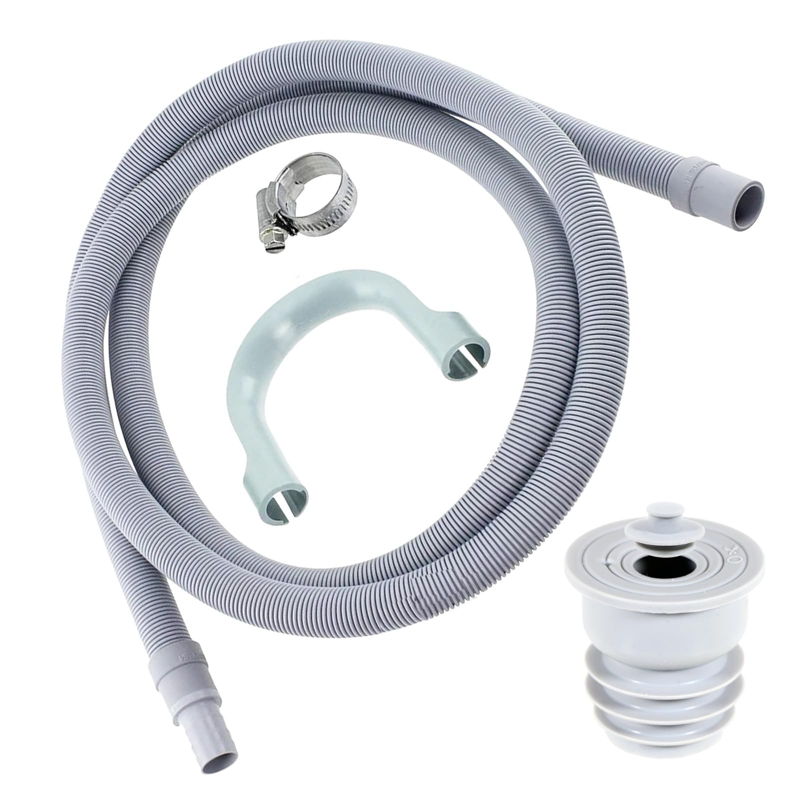 Spares2go Grey Drain Hose + Seal Plug Kit Washing Machine Dishwasher Waste Pipe Extension Set (2.5M)