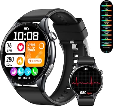 Smart Watch for Men Women with Real-Time Monitoring of Heart Rate Blood Pressure Sleep, 1.56  AMOLED Display, Answer/Make Calls, Always-On Display, Bright Flashlight