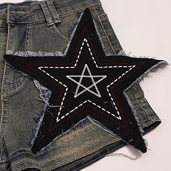 Hesaco Y2K Jorts Women - Star Patched Jorts Washed Denim Mid