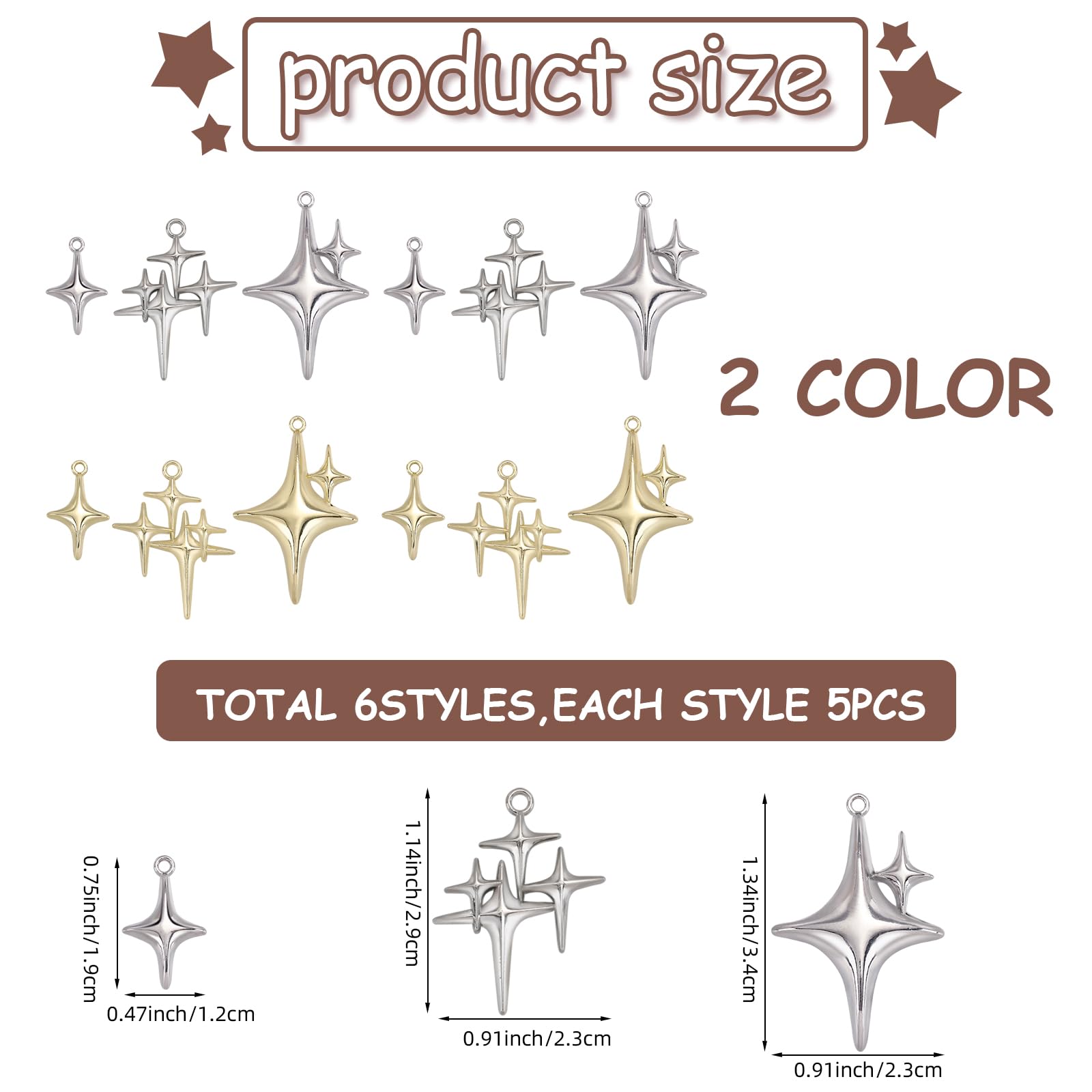 COGCHARGER 3 Piece Four Star DIY Pendant DIY Star Charms MINi Star Shaped Pendants With Jump Rings For Jewelry Making Findings DIY Craft Supplies Necklaces Earrings Bracelet - Image 2