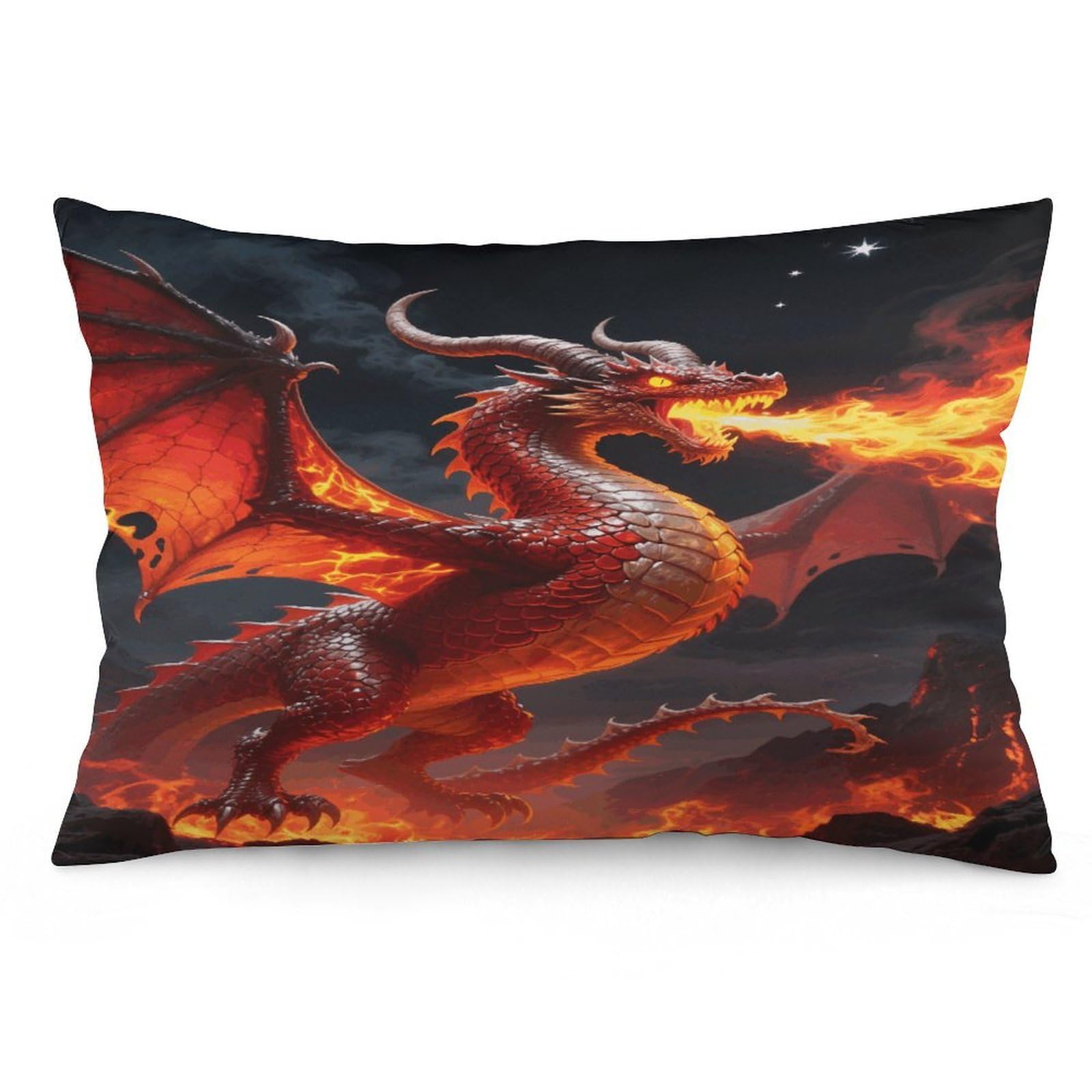Fire Dragon Throw Pillow Cover Soft Pillow Case Decorative Lumbar Pillow Cover Cozy Throw Pillowcase Polyester Rectangular Cushion Case Decor for Couch Sofa Bed