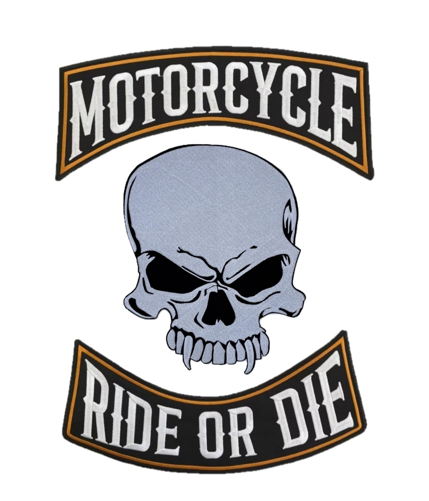 Set 2 Toppe ricamate Biker " Motorcycle | Ride Or Die " + Teschio Vampiro Termoadesive per gilet e giubbotti moto, per decorare giacche da moto, accessori abbigliamento, fai da te. (SetVampire)