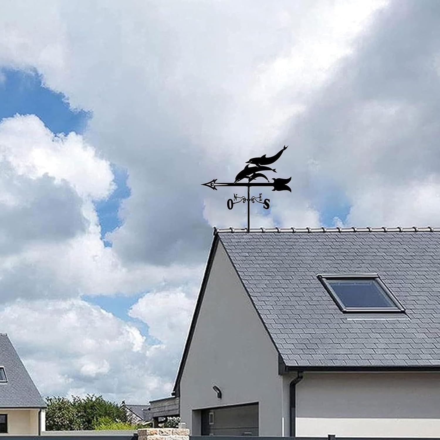 Stainless Steel Spray Painted Dolphin Shape Weathervane 3D Metal Roof Mount Weather Vane Art Stake Classic Style Wind Direction Ornament for Lawn Garden Barn Yard(A)
