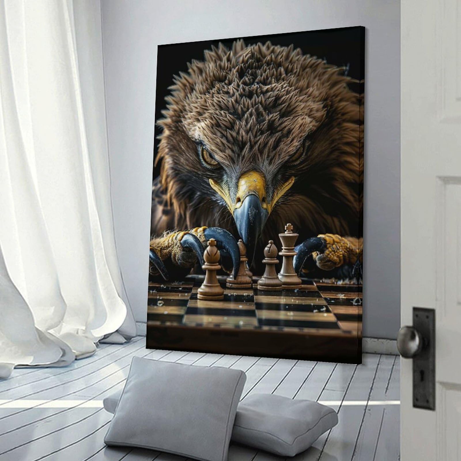 Junmoney Eagle Chess Wall Art Print 24x36inch(60x90cm), for Hallway, Entryway Or Landing, Wall Decor to Refresh Empty Corners, for Cosy Room Updates
