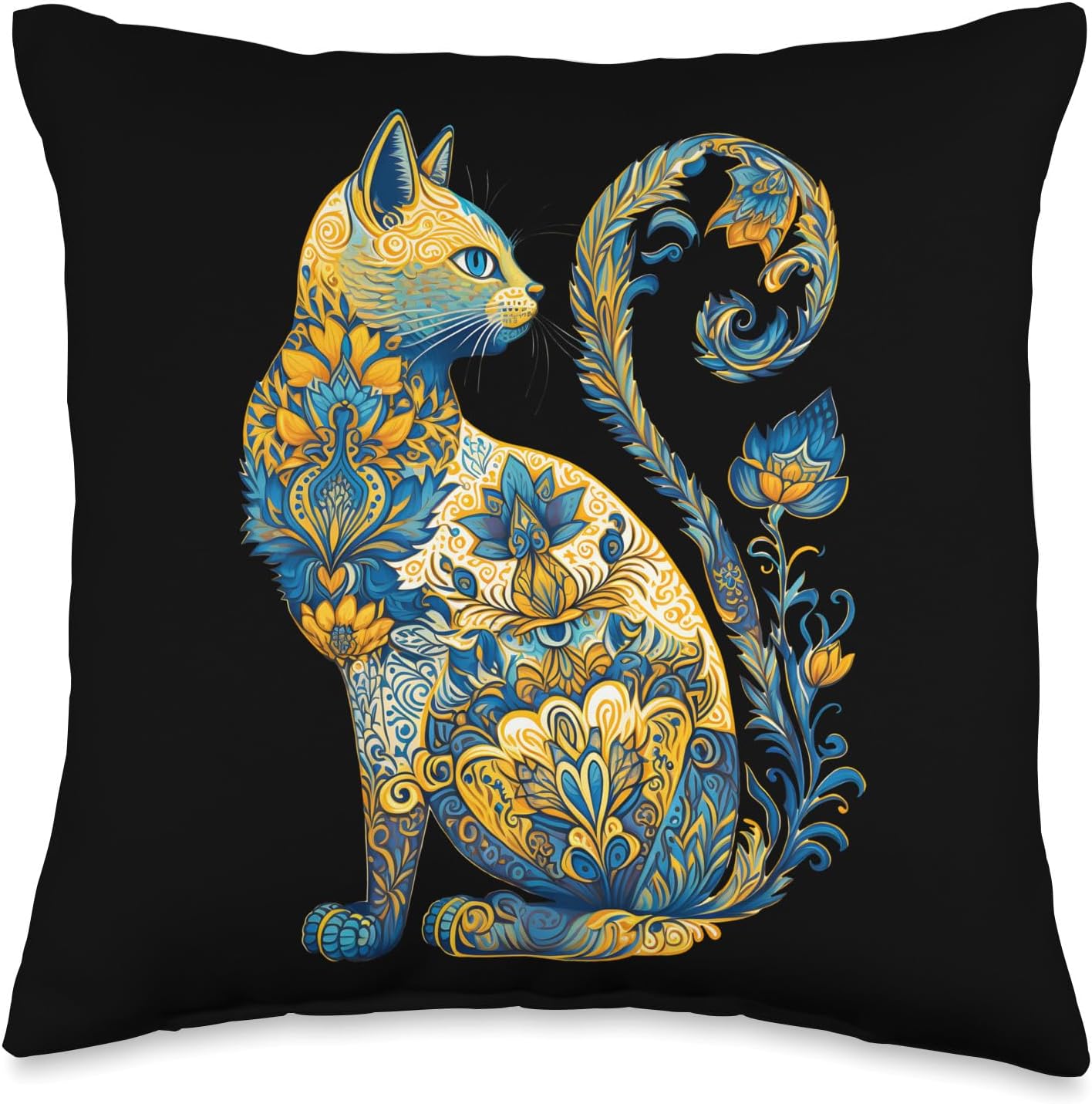 Ukrainian Cat Floral Vintage Ukraine Flag & Vyshyvanka Style Throw Pillow