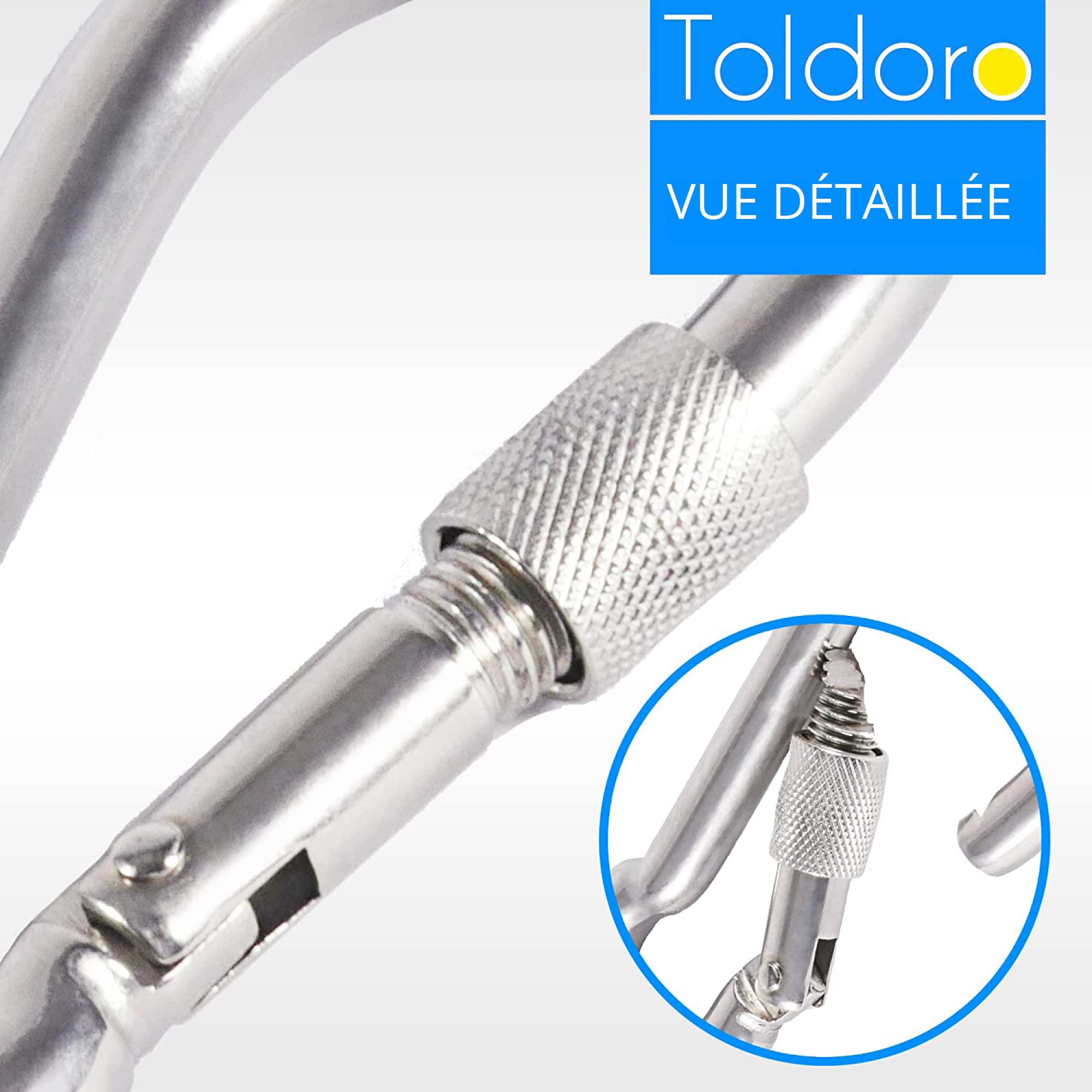 Toldoro Mousqueton en acier inoxydable avec fermeture de sécurité, mousqueton de 100 mm, mousqueton de fixation, mousqueton en acier inoxydable avec fermeture