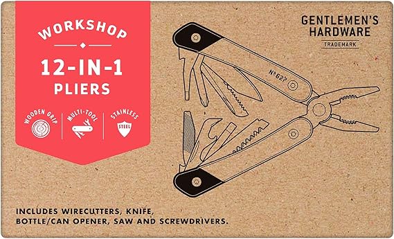 Gentlemen's Hardware Multitools No. 627 Wood Handled Plier Multi-Tool, 12-in-1, Titanium Finish