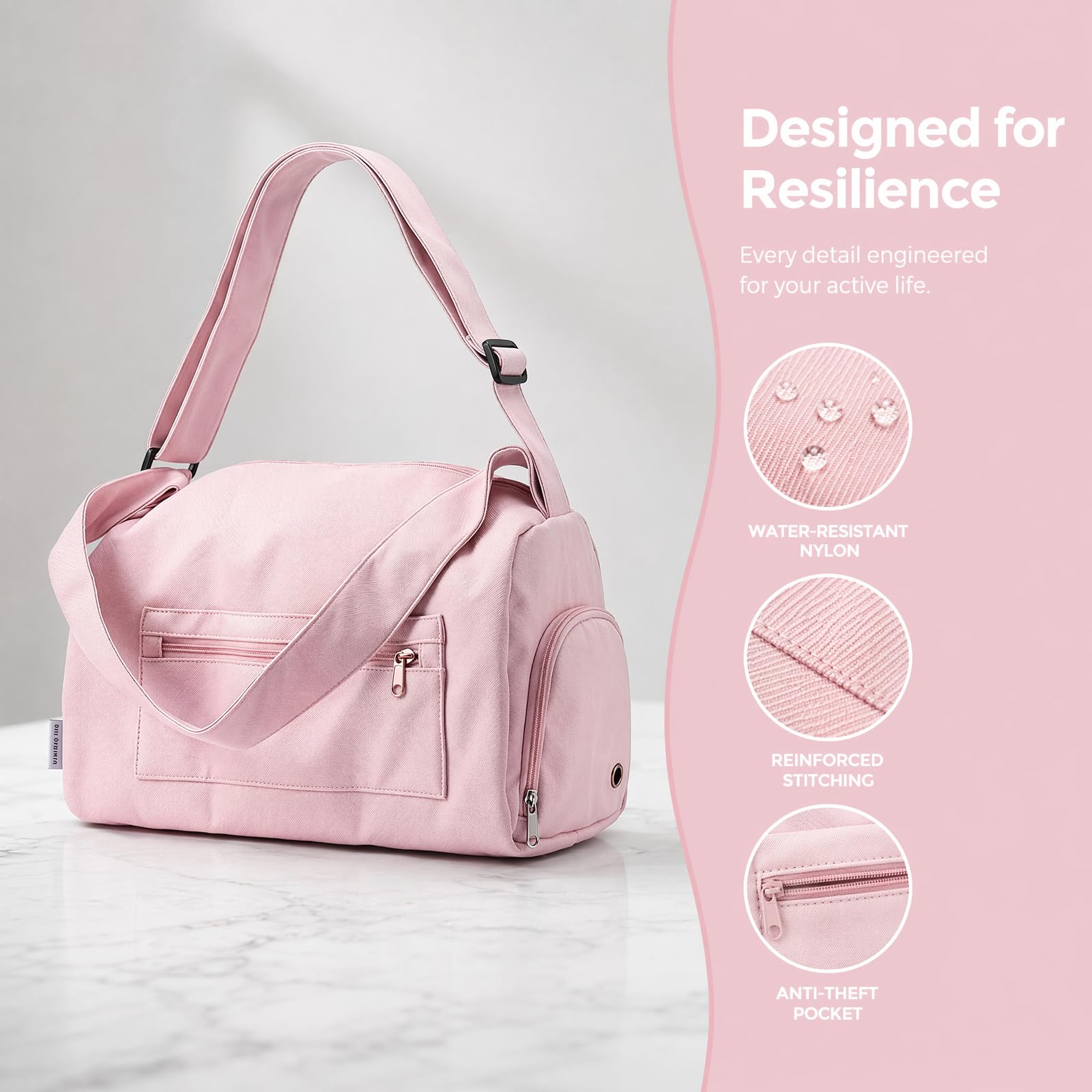 Borsa Da Palestra Donna Impermeabile Con Scomparto Scarpe - Borsone Sportivo In Nylon 40x22x22cm Per Fitness, Nuoto, Viaggio E Weekend (Rosa)
