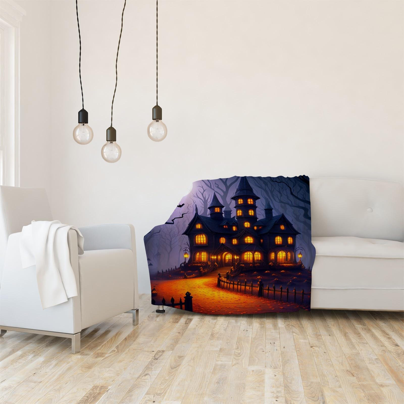 Générique Duży koc na sofę na Halloween, koc polarowy do domu retro, miękki i puszysty koc flanelowy, odpowiedni do łóżek i sof (220 x 240 cm) AL1044