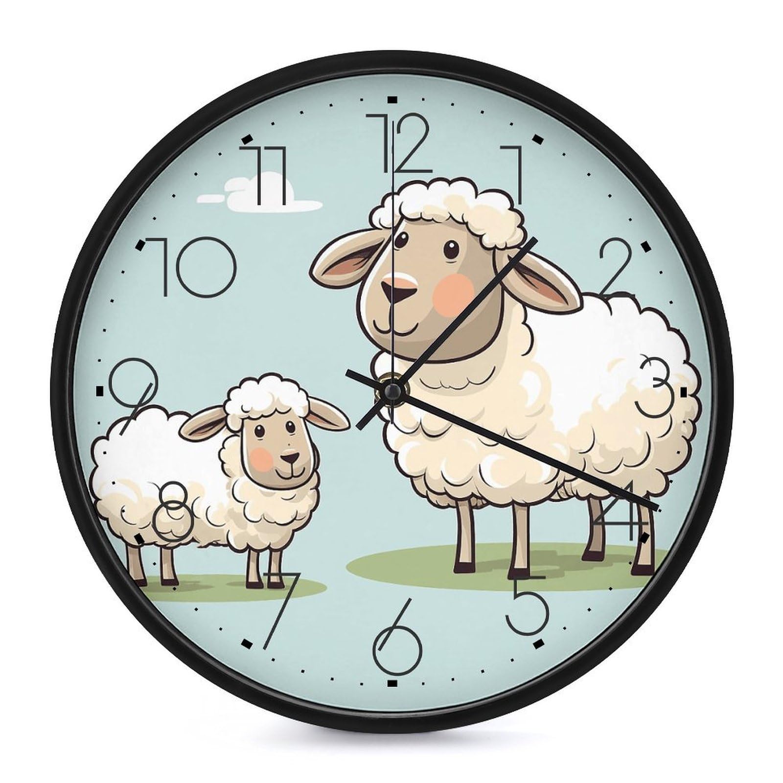 Adfgyerh Black-Style Sheep And Lamb Cartoon Clock，9.8 Inch Battery Operated Wall Clock Classic Simple, Decorative Wall Clock.analog Clock For Kitchen Office Bathroom Bedroom.