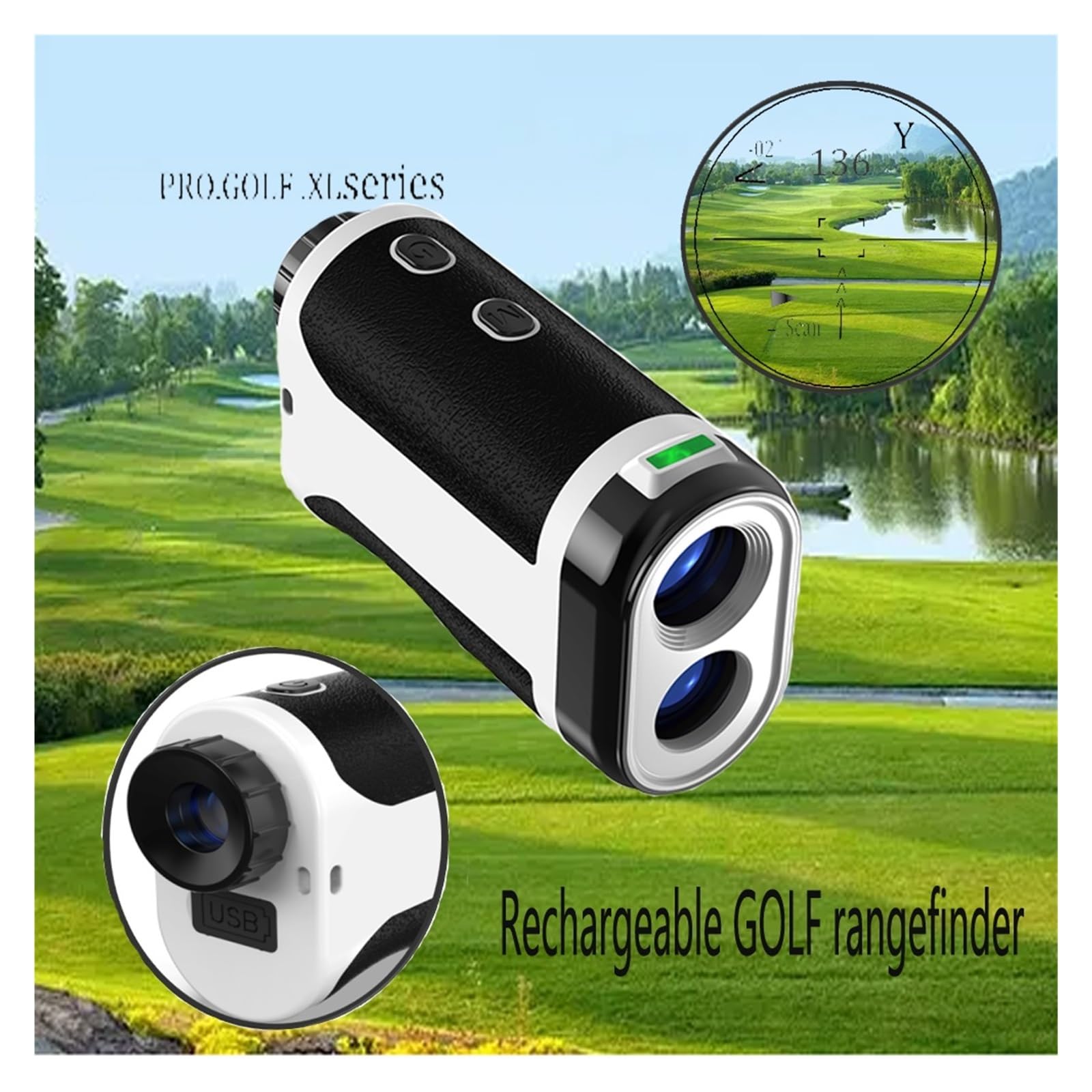 Mini telémetro láser de Golf de 1000M Recargable con Carga USB con Pendiente NO/Off Medición de Alta precisión(Red,1000m)