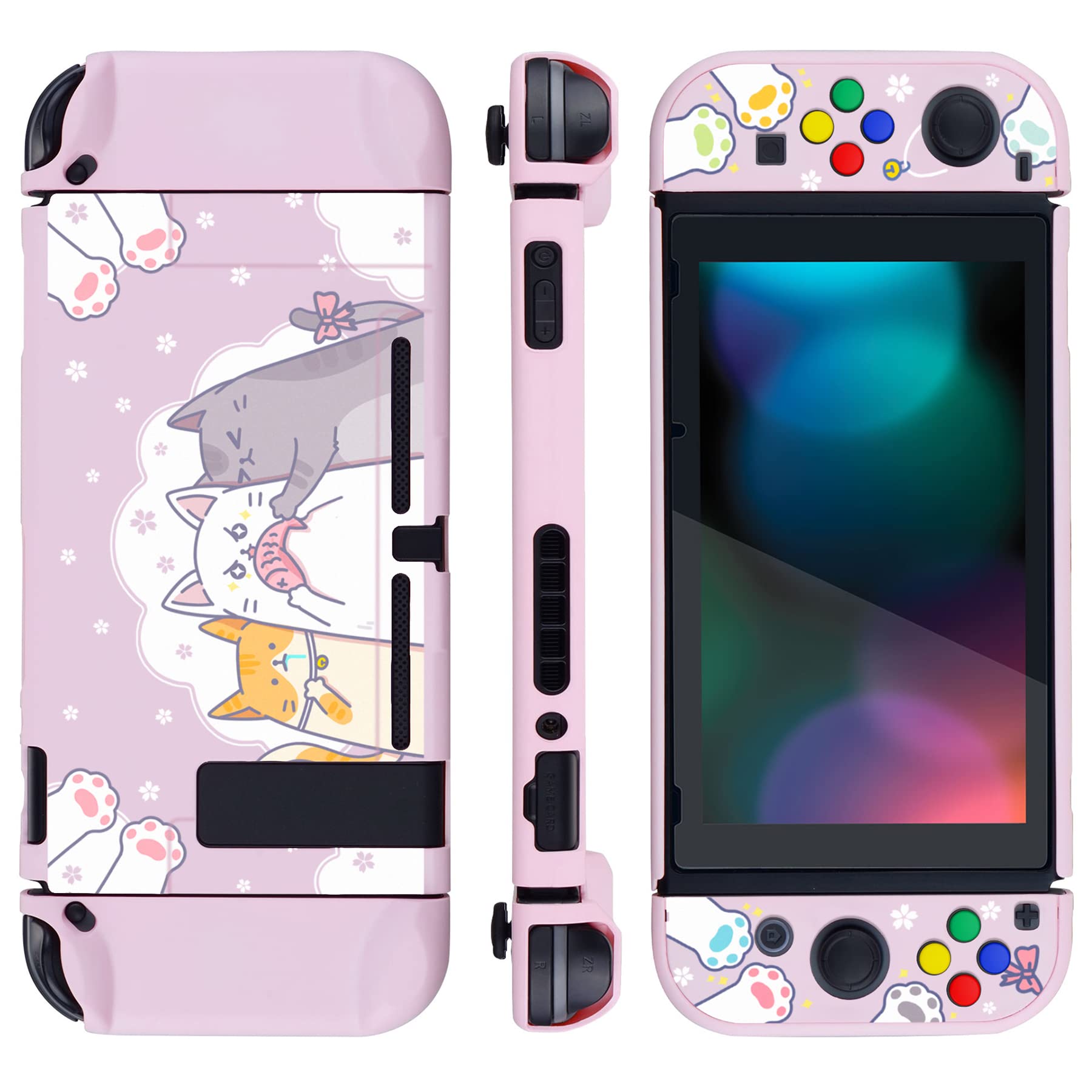 PlayVital Custodia Cover per Nintendo Switch, Copertura Protettiva Rigida Separabile Shell Protezione Compatibile con Nintendo Switch, Gattini Affamati